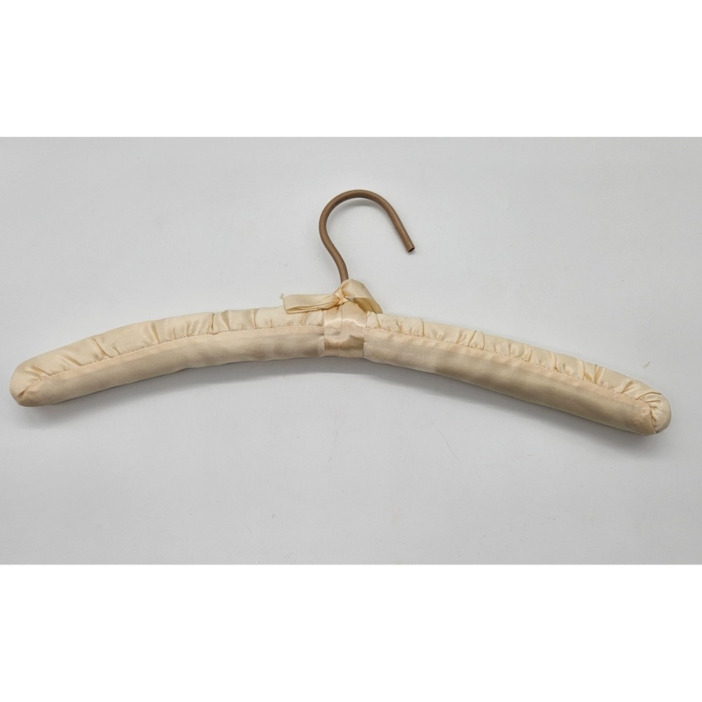 Vintage Padded Satin Clothes Hanger Champagne Cream Ribbon Bow Bridal Lingerie